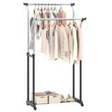 Rolling Clothes Rack Double Rod Garment Rack with Adjustable Height