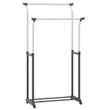 Rolling Clothes Rack Double Rod Garment Rack with Adjustable Height