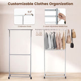 Rolling Clothes Rack Double-Rod Extendable Garment Stand for Hanging Clothes