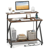Rolling Computer Desk with Charging Station and Monitor Shelf Storage for Home Office