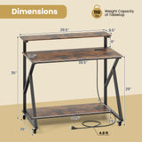 Rolling Computer Desk with Charging Station and Monitor Shelf Storage for Home Office