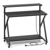 Rolling Computer Desk with Charging Station and Monitor Shelf Storage for Home Office