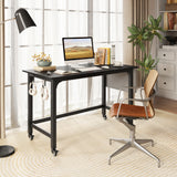 Rolling Computer Desk with Headphone Hooks and Lockable Wheels for Home Office
