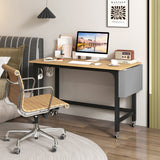 Rolling Computer Desk with Headphone Hooks and Lockable Wheels for Home Office