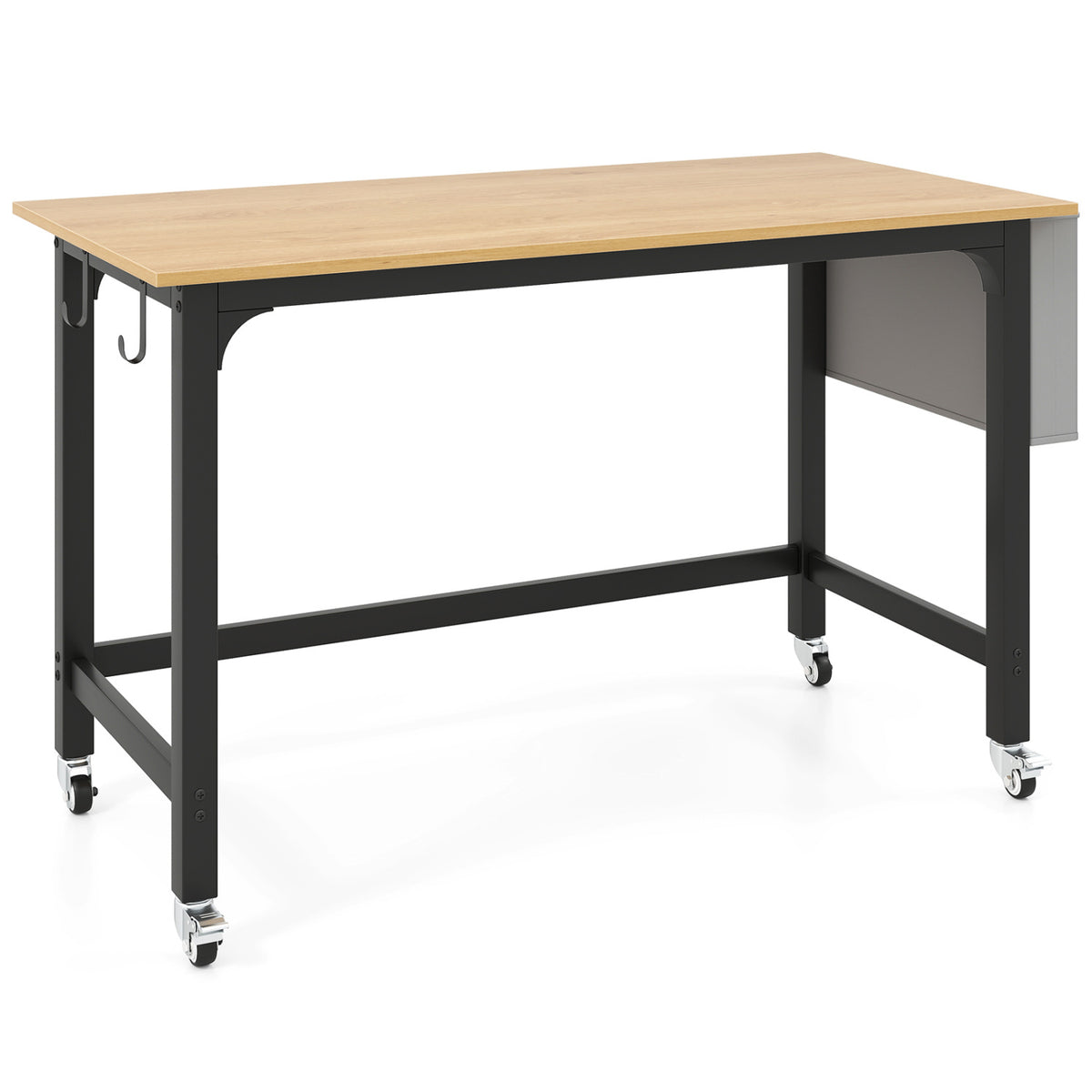 Rolling Computer Desk with Headphone Hooks and Lockable Wheels for Home Office