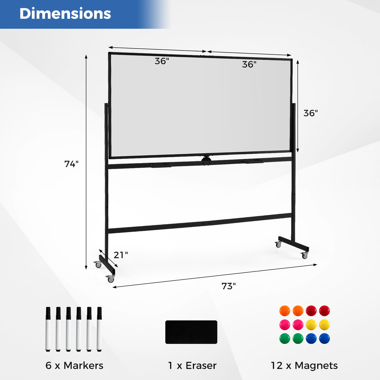 Rolling Double-Sided Magnetic Whiteboard on Wheels with Stand and Aluminum Alloy Frame