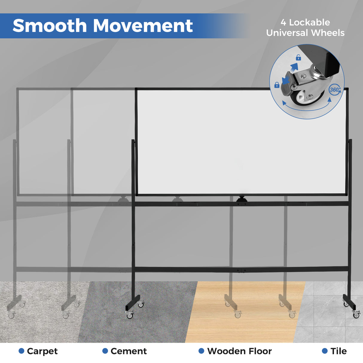 Rolling Double-Sided Magnetic Whiteboard on Wheels with Stand and Aluminum Alloy Frame