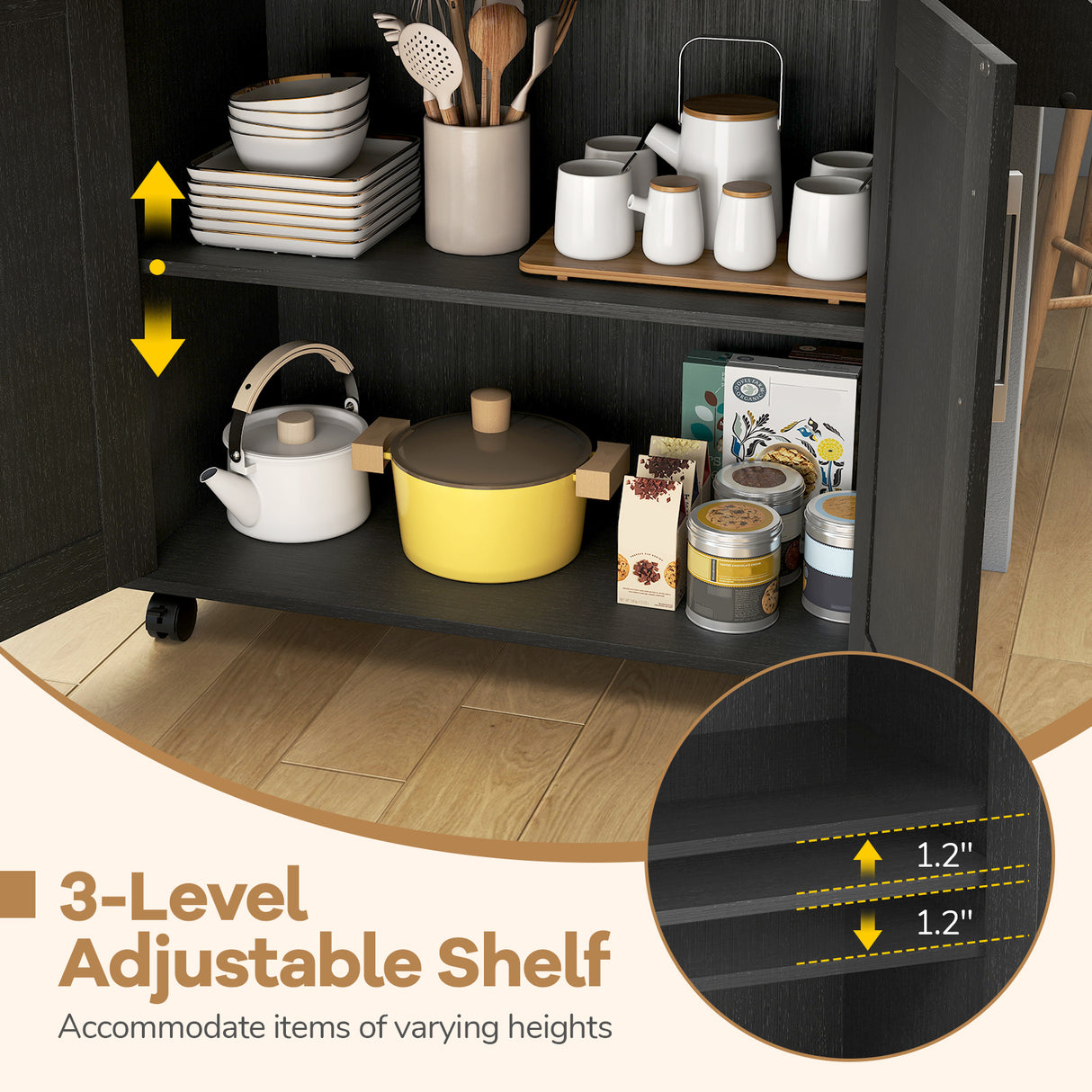 Rolling Kitchen Island Cart with Towel and Spice Rack