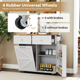 Rolling Kitchen Island with Trash Can Cabinet and Rubber Universal Wheels