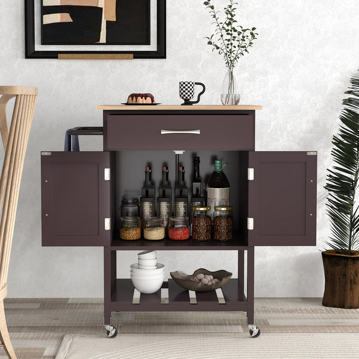 Rolling Kitchen Island Cart with Drawer and Towel Rack