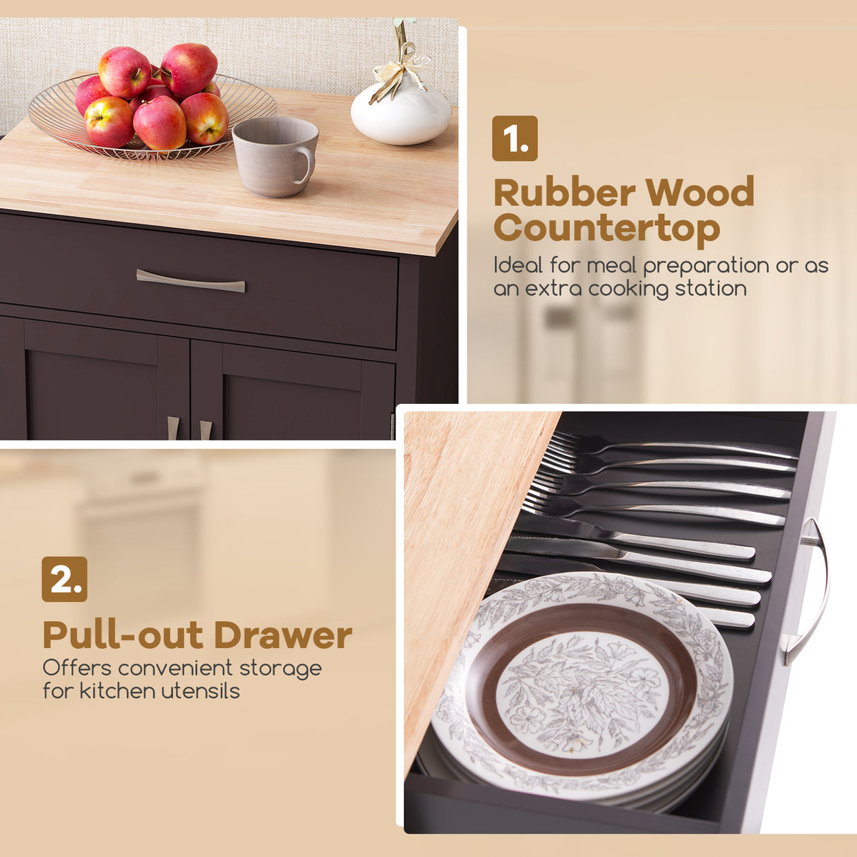 Rolling Kitchen Island Cart with Drawer and Towel Rack