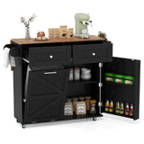 Rolling Kitchen Island with Trash Can Cabinet and Rubber Universal Wheels