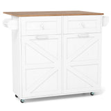 Rolling Kitchen Island with Trash Can Cabinet and Rubber Universal Wheels