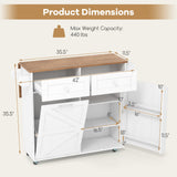 Rolling Kitchen Island with Trash Can Cabinet and Rubber Universal Wheels