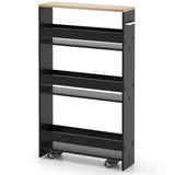 Narrow Mobile Serving Cart with Open Shelves for Kitchen Bathroom Living Room