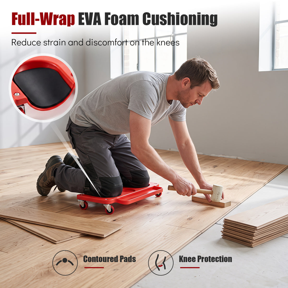 Rolling Knee Creeper with 360Â° Swivel Casters Lightweight Kneeling Pads