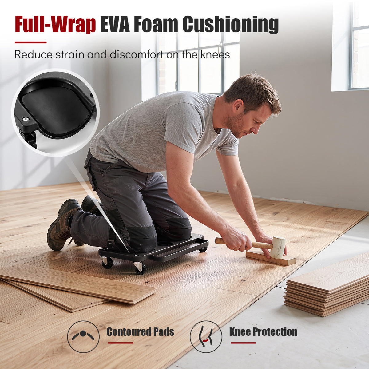 Rolling Knee Creeper with 360Â° Swivel Casters Lightweight Kneeling Pads