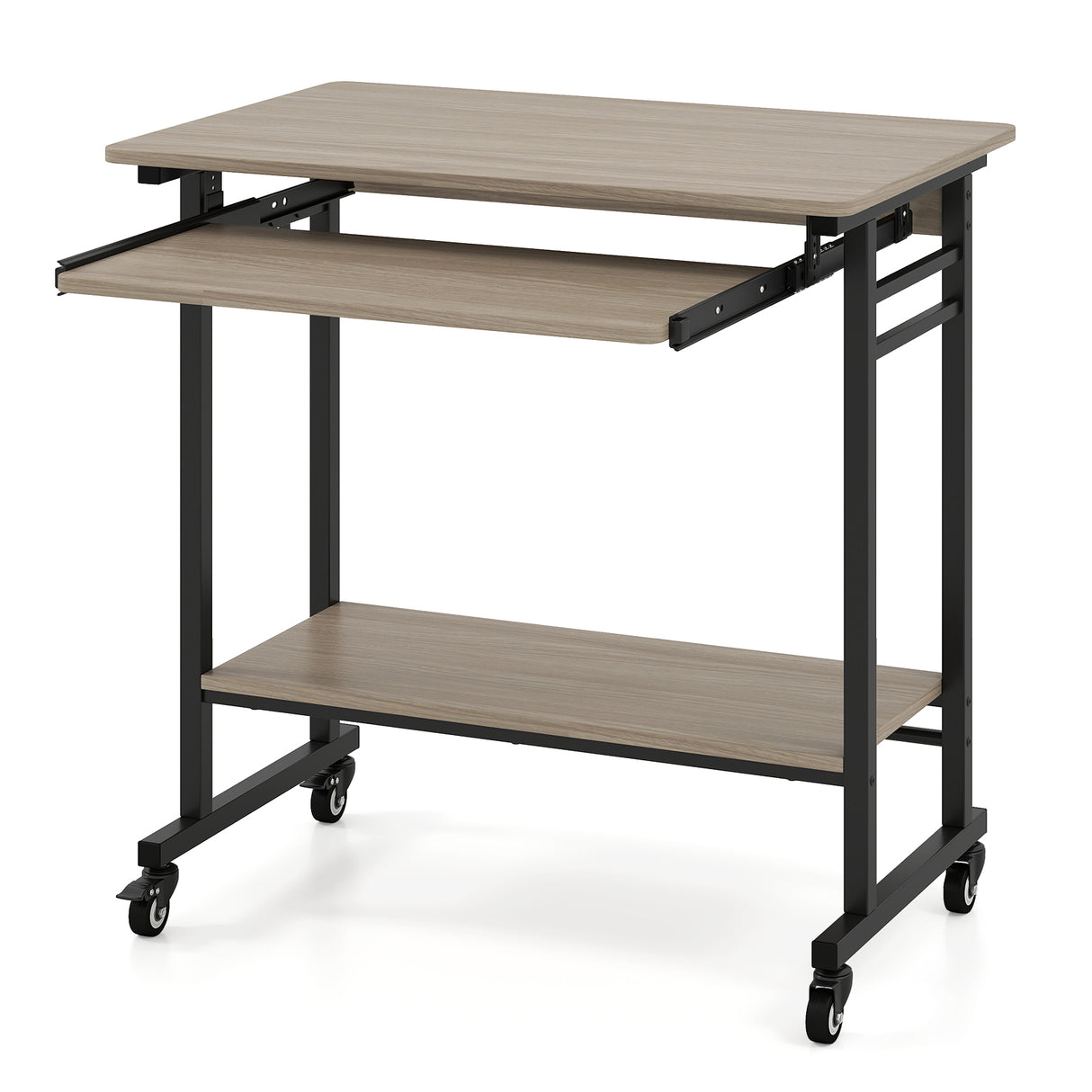 Rolling Laptop Table with Pull-out Keyboard Tray and Hooks