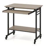 Rolling Laptop Table with Pull-out Keyboard Tray and Hooks