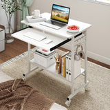 Rolling Laptop Table with Pull-out Keyboard Tray and Hooks