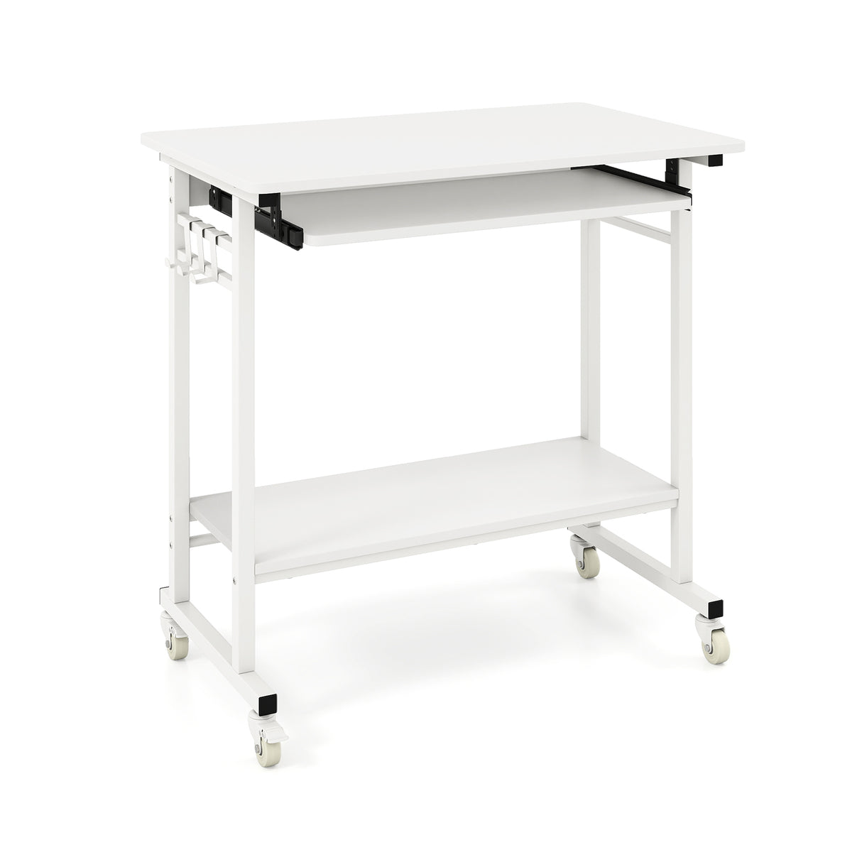 Rolling Laptop Table with Pull-out Keyboard Tray and Hooks