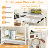 Rolling Laptop Table with Pull-out Keyboard Tray and Hooks