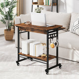 Rolling Laptop Table with Pull-out Keyboard Tray and Hooks