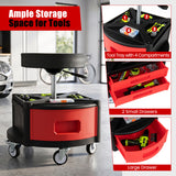 Rolling Mechanic Stool with Cushioned Seat & Dual Tool Trays 330 LBS-Red