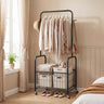 Rolling Metal Clothes Rack with Hanging Rod and Storage Basket