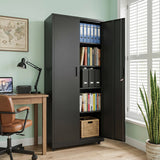 Rolling Metal Storage Cabinet 73 Inches Lockable File Cabinet with 4 Smooth Wheels-Black
