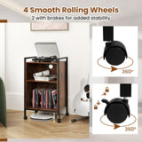 Mobile Record Player Stand with Power Outlet-Rustic Brown