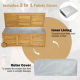 Rolling Patio Wooden Deck Box with 2 Wheels and Side Handle for Outdoor