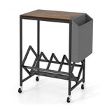 Rolling Record Player Stand 2-Tier with Vinyl Storage and Magazine Holder Bag