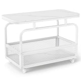Rolling Side Table 2-Tier Narrow End Table with Mesh Storage Basket-White