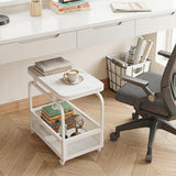 Rolling Side Table 2-Tier Narrow End Table with Mesh Storage Basket-White