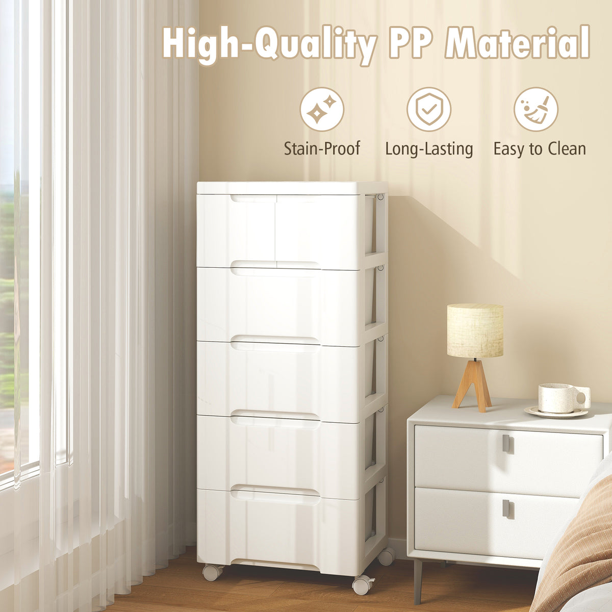 Rolling Storage Cabinet with Universal Wheels and 5/6/7 Drawers-5 Drawers