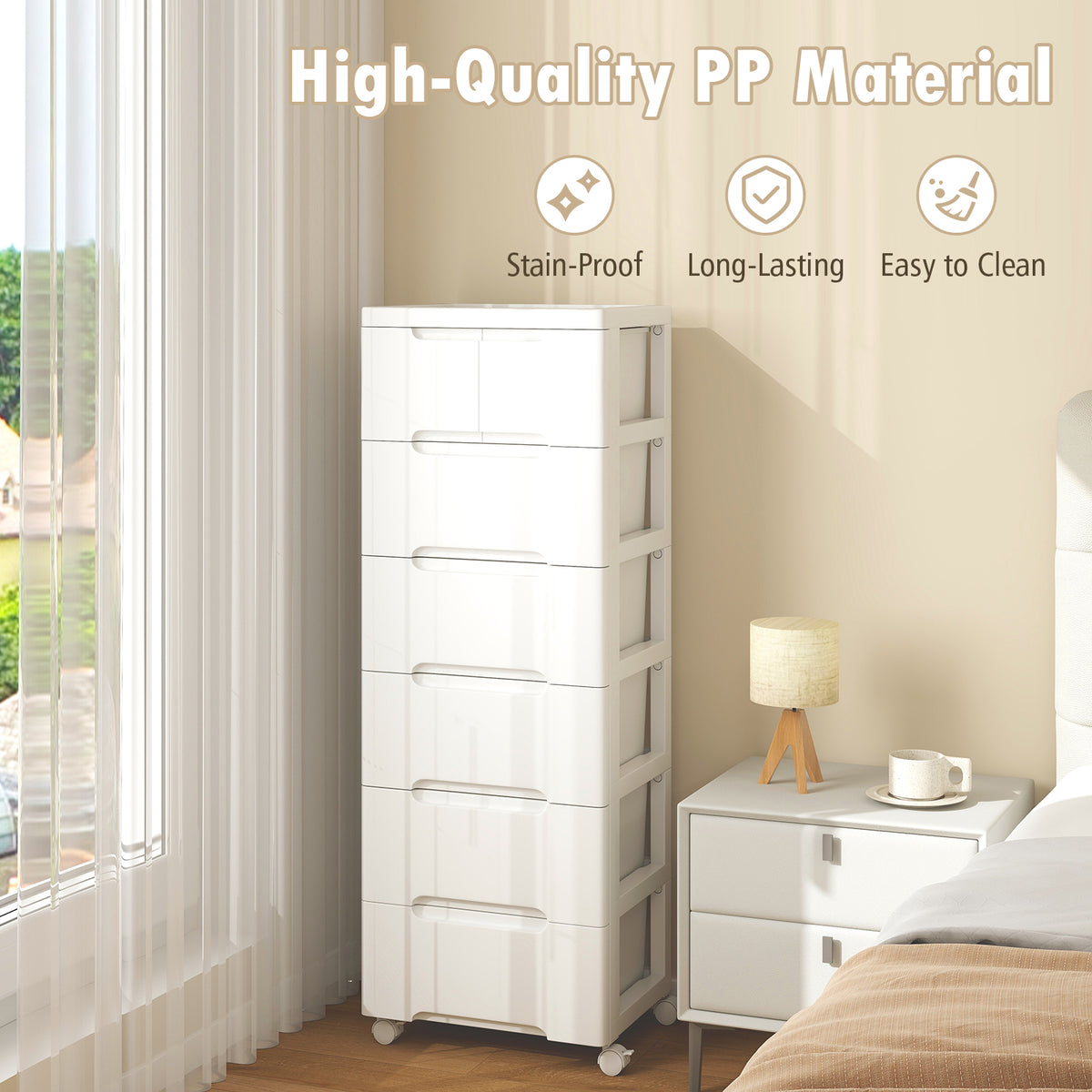 Rolling Storage Cabinet with Universal Wheels and 5/6/7 Drawers-5 Drawers