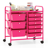 9-Drawer Rolling Storage Cart with Colorful Drawers and Metal Frame