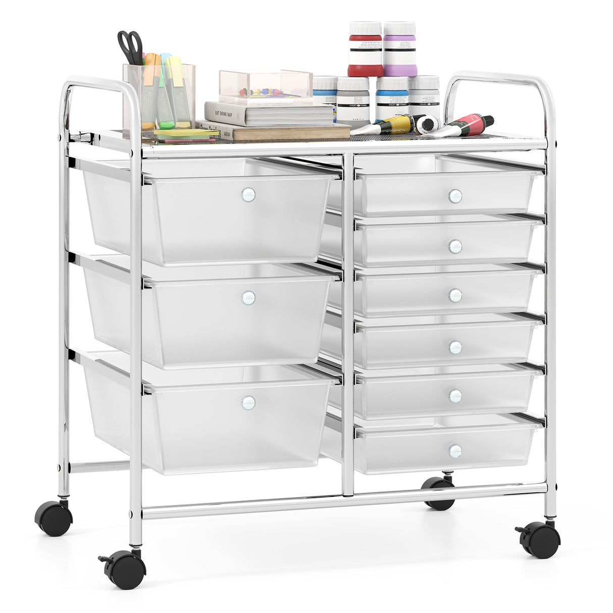 9-Drawer Rolling Storage Cart with Colorful Drawers and Metal Frame