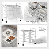 9-Drawer Rolling Storage Cart with Colorful Drawers and Metal Frame