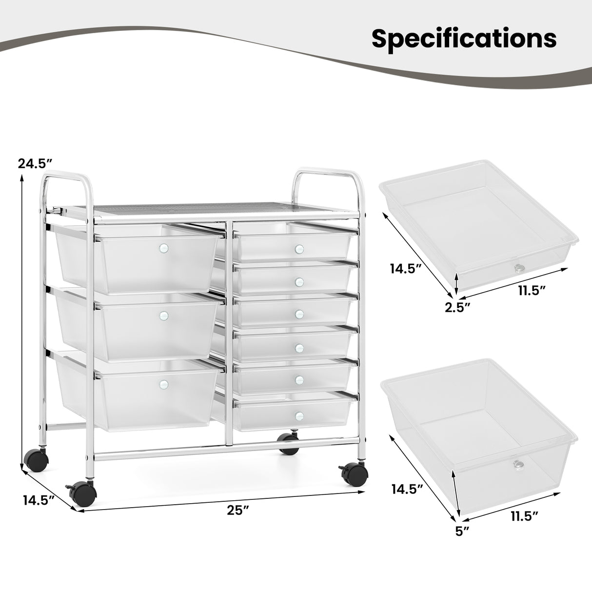 9-Drawer Rolling Storage Cart with Colorful Drawers and Metal Frame