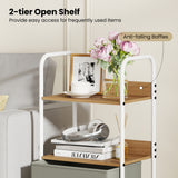 Rolling Utility Storage Cart with 2 Open Shelves and 2 Fabric Drawers-Natural