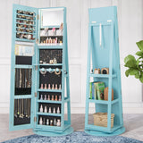 360Â° Rotating Mirrored Jewelry Cabinet Armoire 3 Color LED Modes Lockable