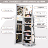 360Â° Rotating Mirrored Jewelry Cabinet Armoire 3 Color LED Modes Lockable