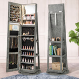 360Â° Rotating Mirrored Jewelry Cabinet Armoire 3 Color LED Modes Lockable