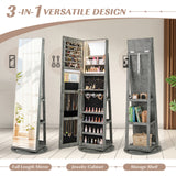 360Â° Rotating Mirrored Jewelry Cabinet Armoire 3 Color LED Modes Lockable