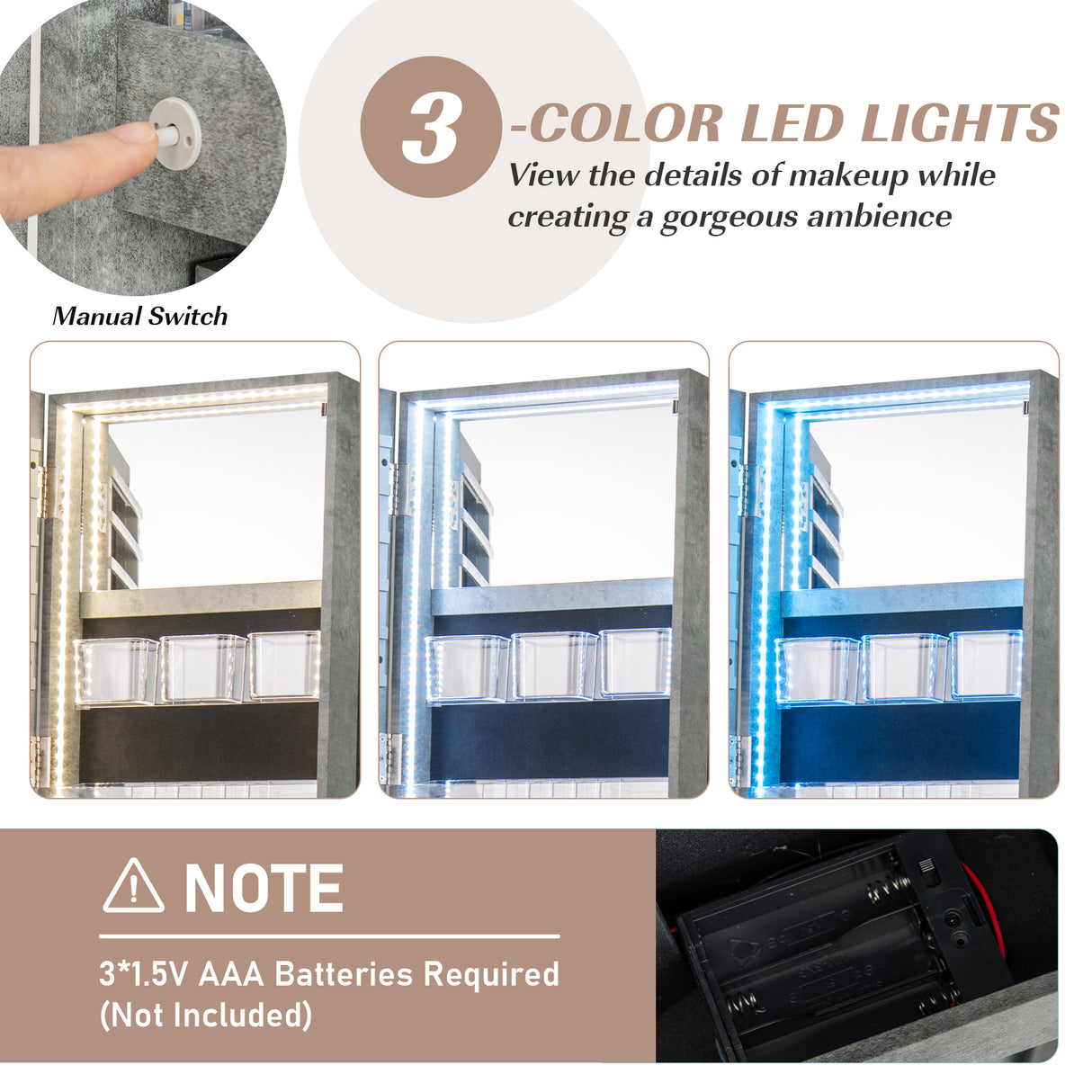 360Â° Rotating Mirrored Jewelry Cabinet Armoire 3 Color LED Modes Lockable