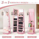 360Â° Rotating Mirrored Jewelry Cabinet Armoire 3 Color LED Modes Lockable