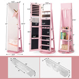 360Â° Rotating Mirrored Jewelry Cabinet Armoire 3 Color LED Modes Lockable