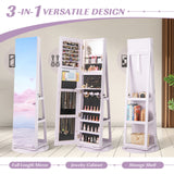 360Â° Rotating Mirrored Jewelry Cabinet Armoire 3 Color LED Modes Lockable